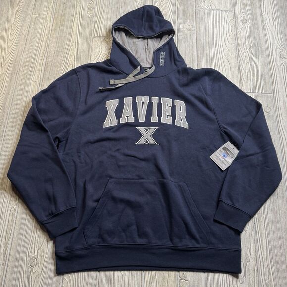 Xavier Musketeers Logo Hoodie Men’s XL Blue Stadium Athletics Sewn Letters  New - Picture 1 of 12